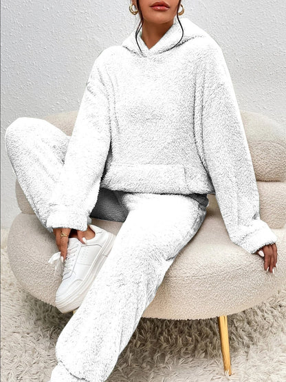 Soft Teddy Jacket Women's Loungewear Set with Hood