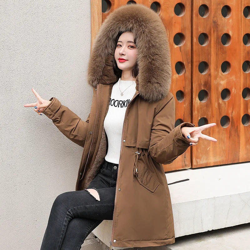 Warm Lined Winter Jacket with Detachable Faux Fur