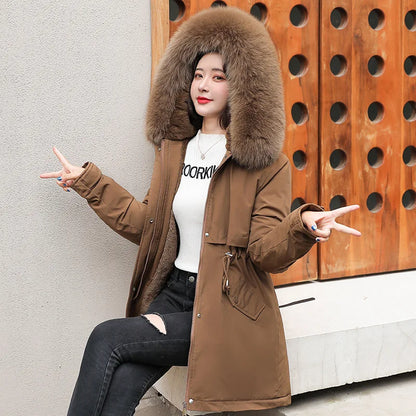 Warm Lined Winter Jacket with Detachable Faux Fur