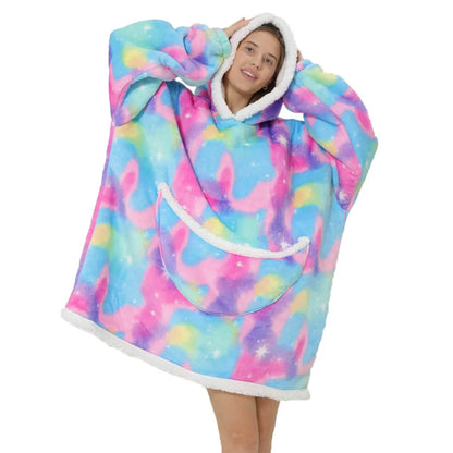 Oversized Fleece Blanket Hoodie Pockets Warm