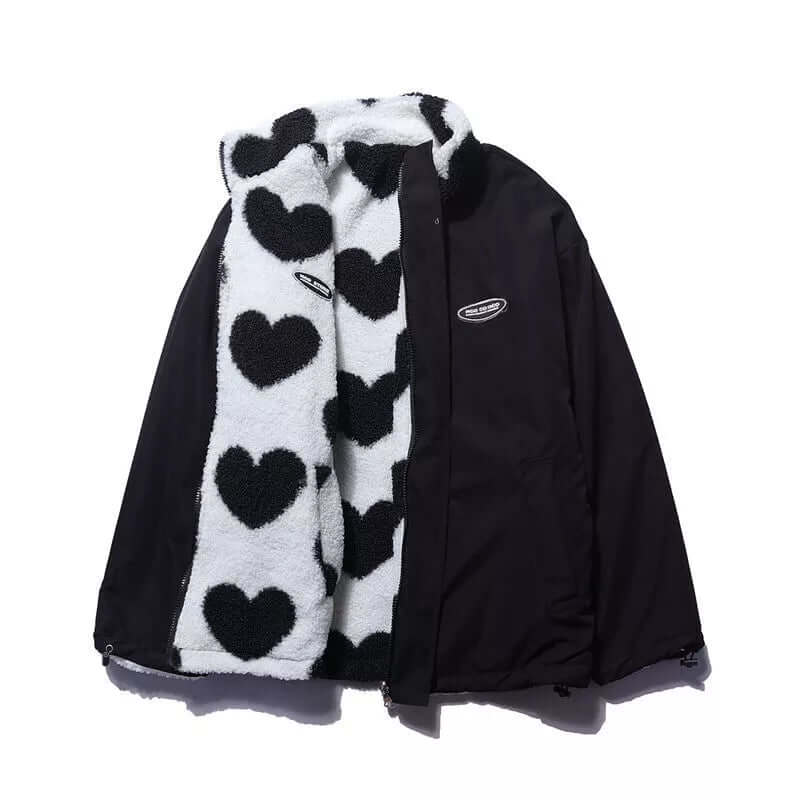 Heart Print Reversible Plush Fleece Jacket for Women