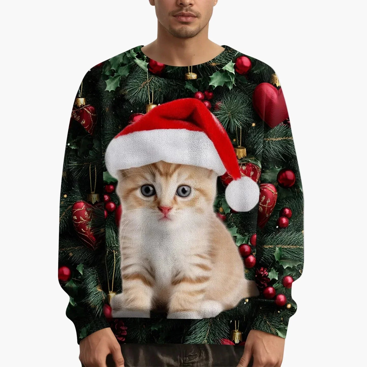 Christmas Sweater Cat Motif Festive