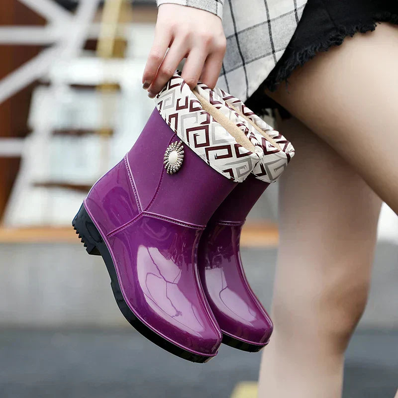 Frauen Gummistiefel Blumenmuster Profilsohle