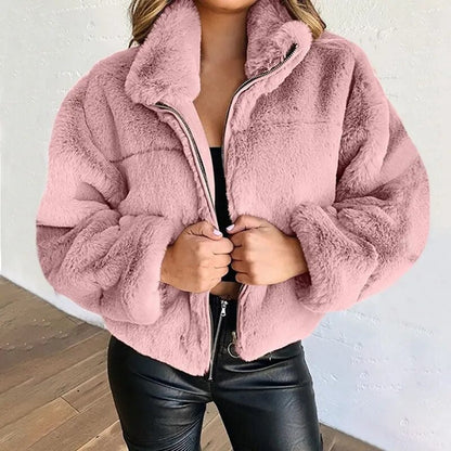 Oversize Faux Fur Jacket High Collar Soft