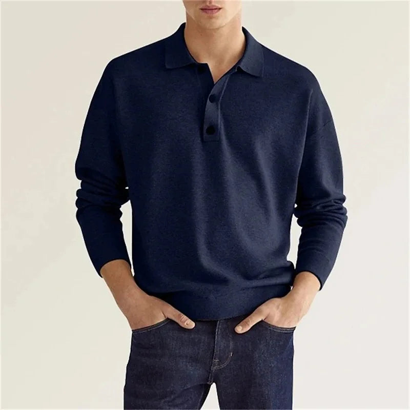 Men's Long-Sleeved Polo Shirt Modern Casual Look