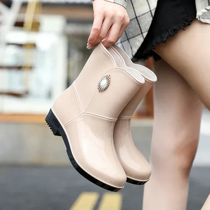 Frauen Gummistiefel Blumenmuster Profilsohle