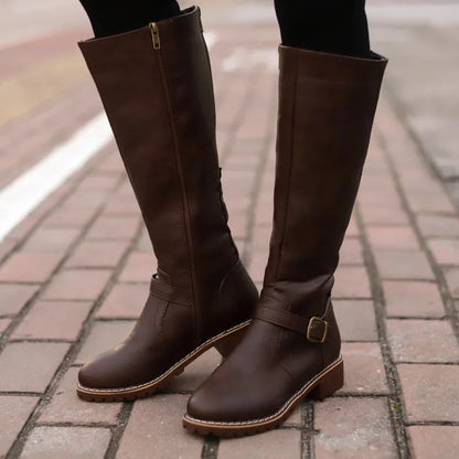 High Biker Boots Laces Block Heel