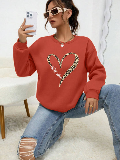 Fashionable Women's Sweat Jacket Leopard Heart Pattern