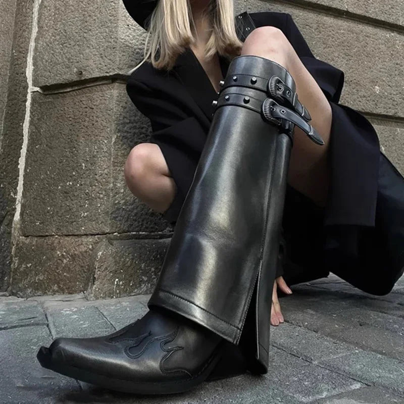 Lange Damenstiefel Elegant Schwarz - IdealeKleiden