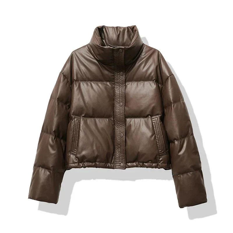 Damen Cropped Pufferjacke Glänzend - IdealeKleiden