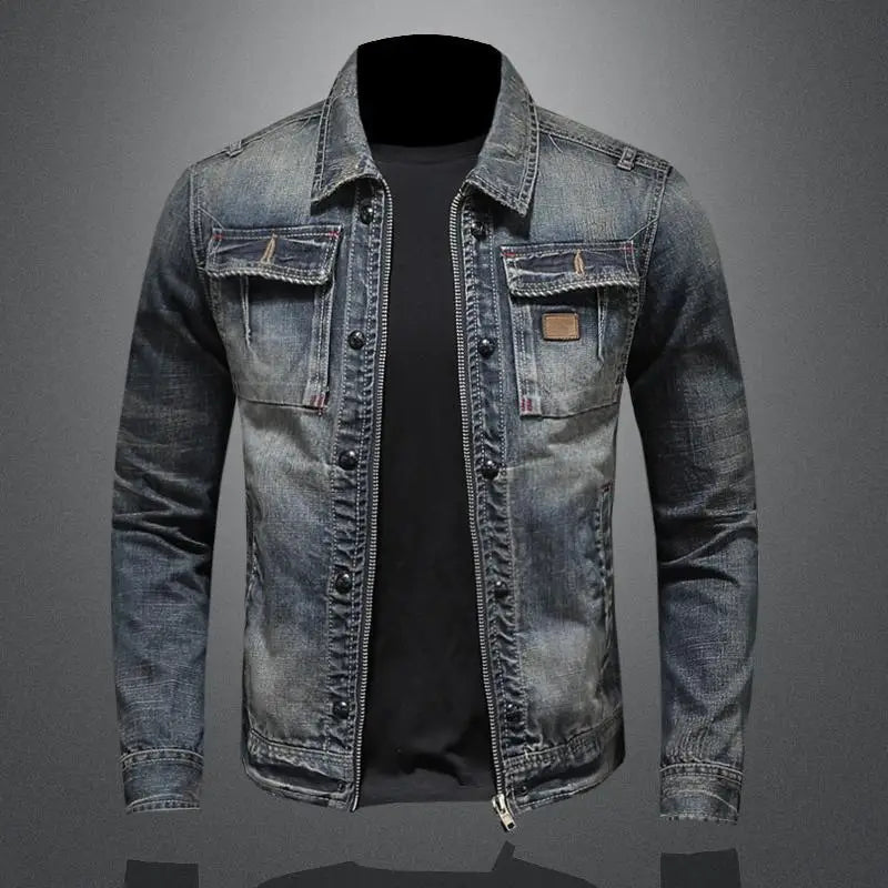 Herren Jeansjacke Modern mit Knöpfen und Vortaschen - IdealeKleiden
