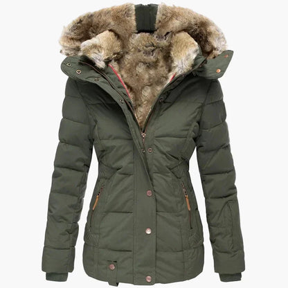 Women's Elegant Winter Jacket Hood Faux Fur