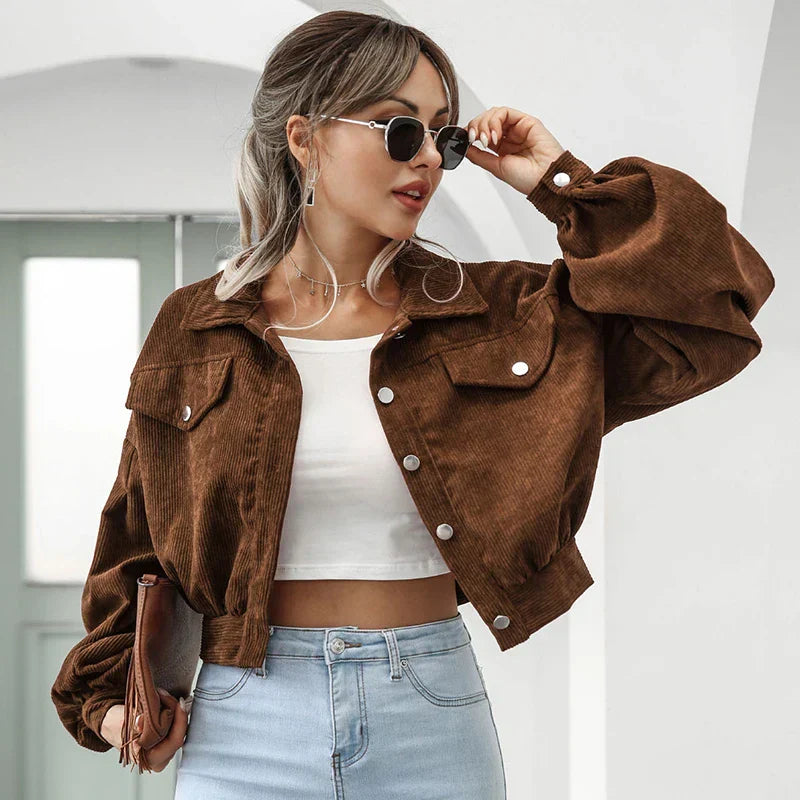 Fashionable Women's Jacket Corduroy Velvet Short