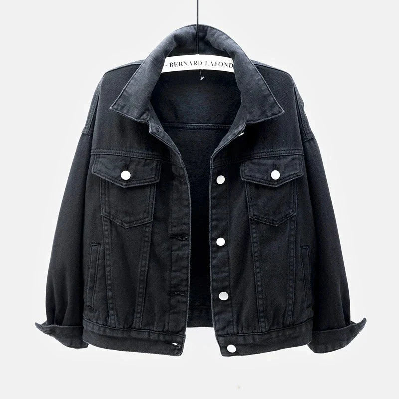 Short women's jacket with buttons and breast pocket