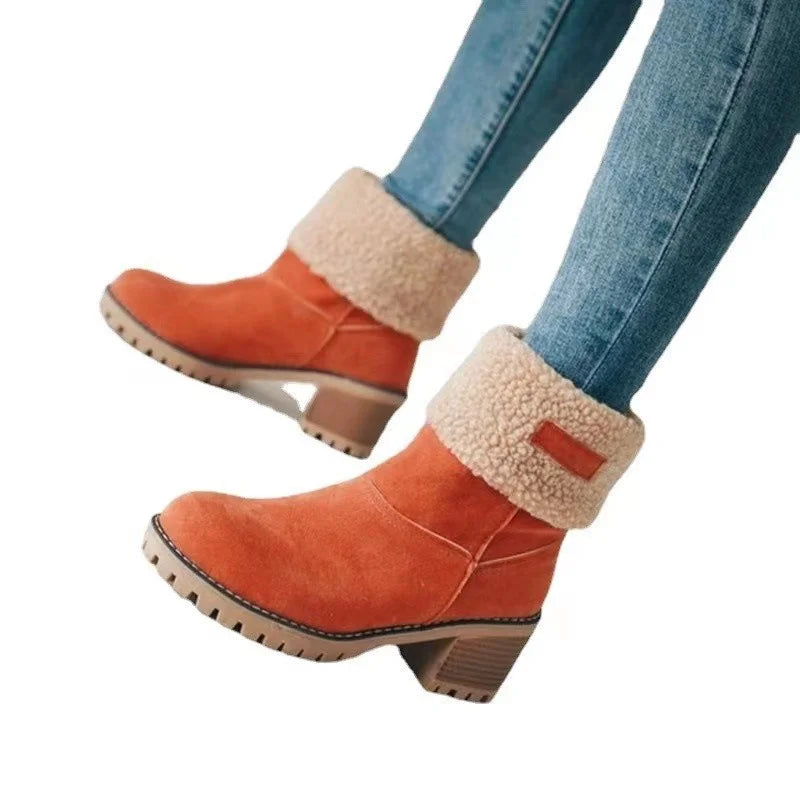 Herbst Stiefel Mit Blockabsatz Rundes Zehenende - IdealeKleiden