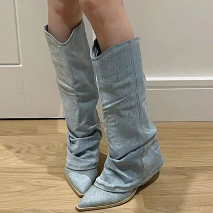 Women's Shoes Knee-High Boots Denim Look