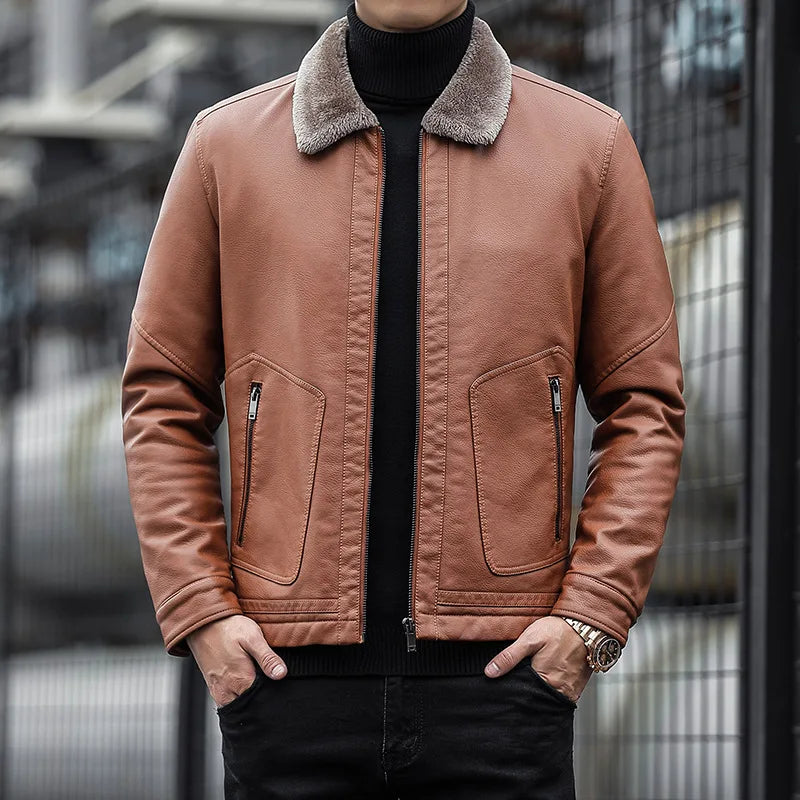 Elegant Men's Classic Leather Jacket