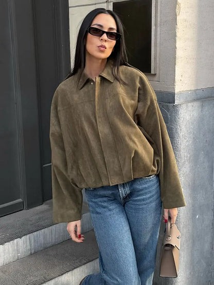 Elegant Women's Jacket Green Oversized
