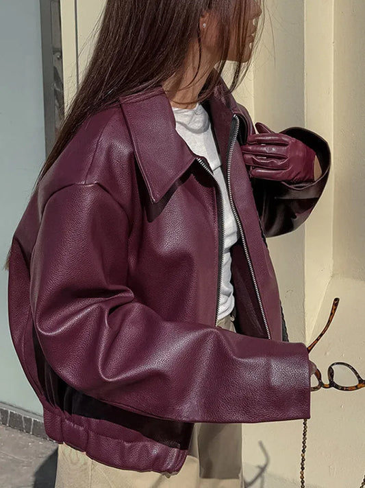 Lederjacke Herbst Trendy Frauenjacke - IdealeKleiden