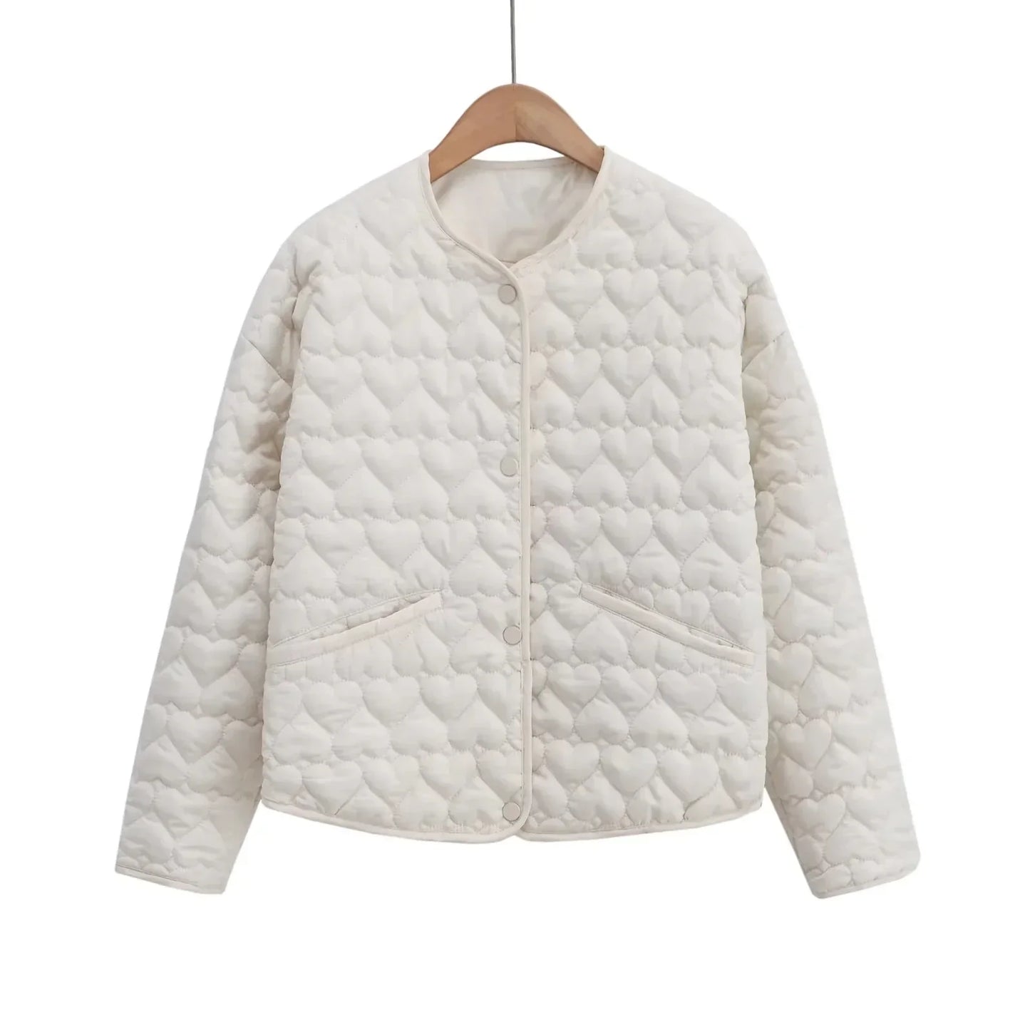 Women's Quilted Jacket Heart Pattern - Lightweight Puffer Jacket for Women