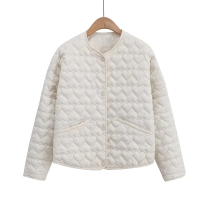 Women's Quilted Jacket Heart Pattern - Lightweight Puffer Jacket for Women
