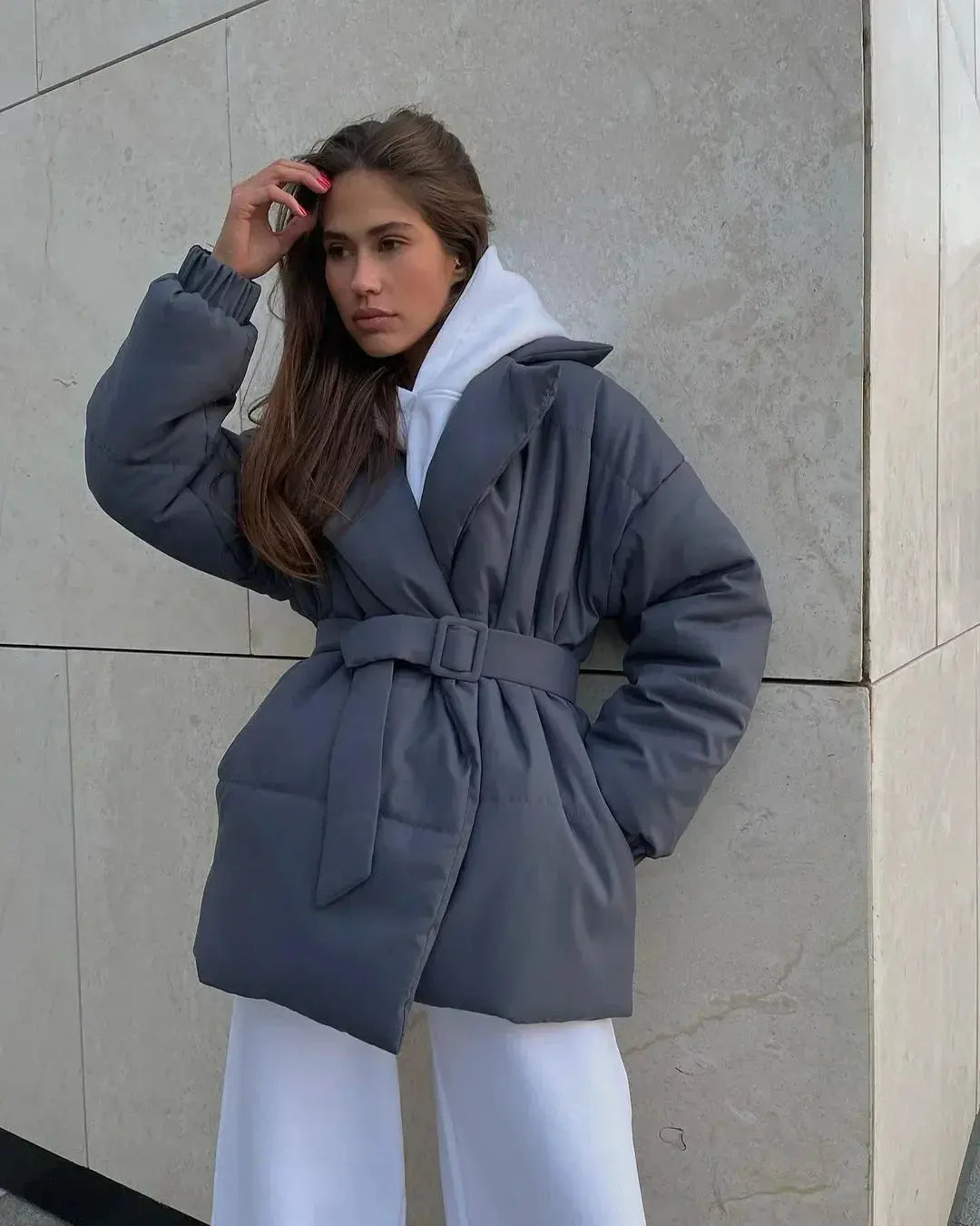 Stylish Puffer Jacket with Belt