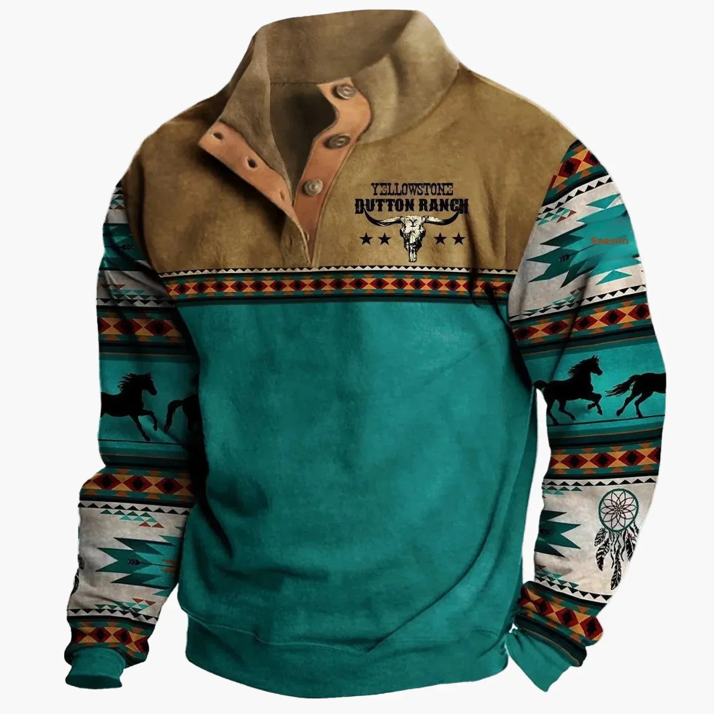 Stylish Western Sweatshirt Ethnic Design Stand-Up Collar