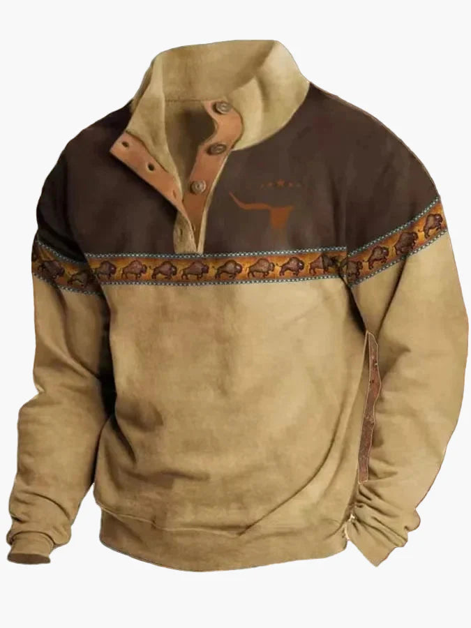 Stylish Western Sweatshirt Ethnic Design Stand-Up Collar