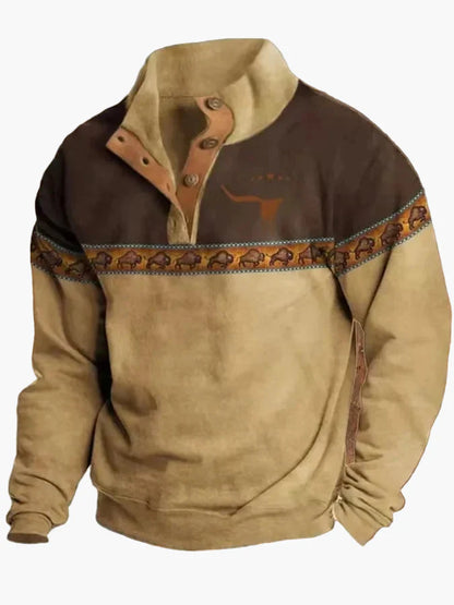 Stylish Western Sweatshirt Ethnic Design Stand-Up Collar