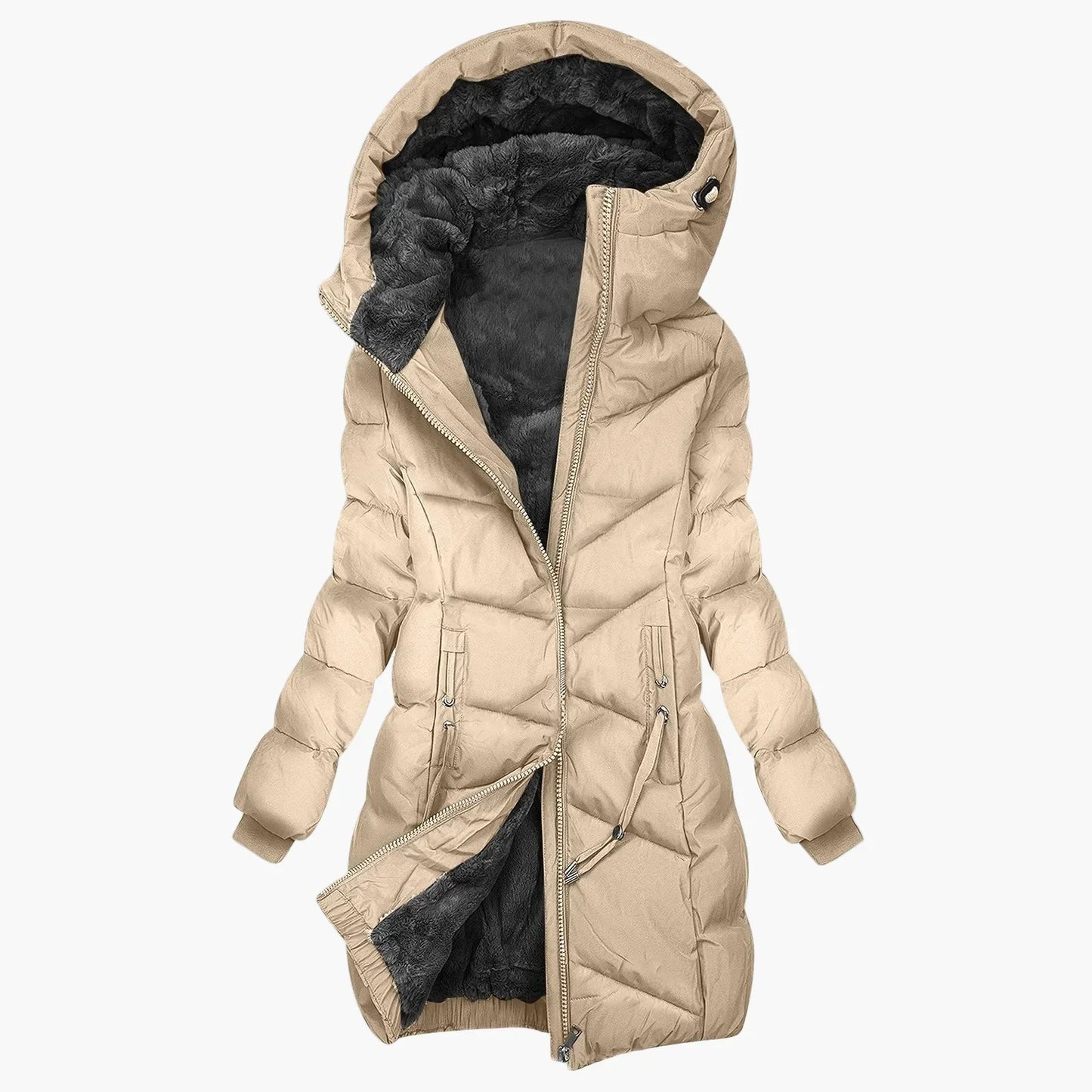 Women's Long Quilted Winter Coat Hooded Warm