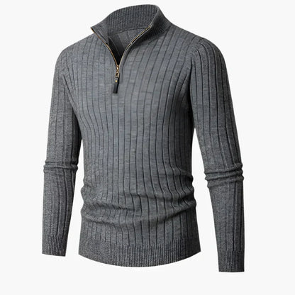 Elegant Knitted Top With Stand-Up Collar And Half-Zip