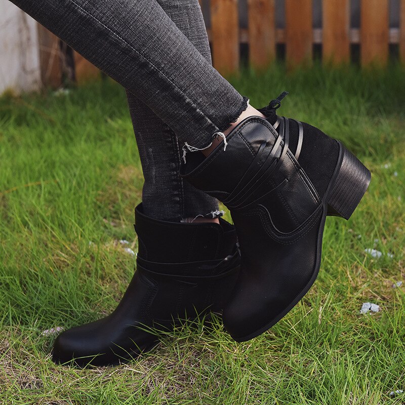 Retro Ankle Boots Round Toe