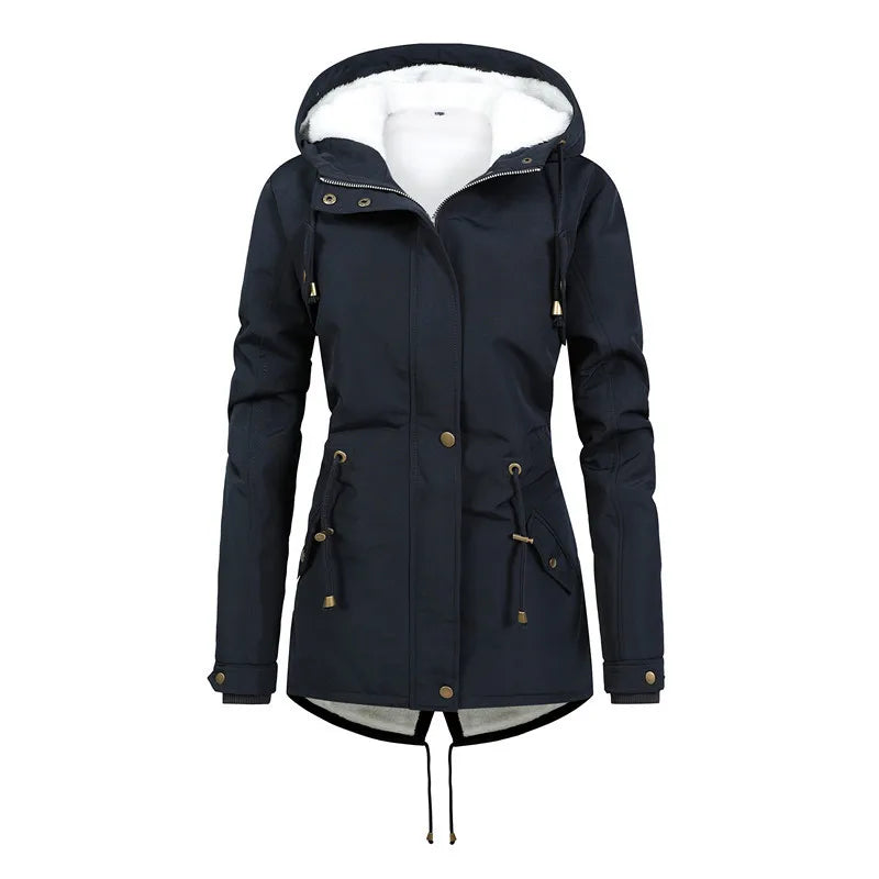 Practical Outdoor Jacket Windproof Hooded Mid-Length