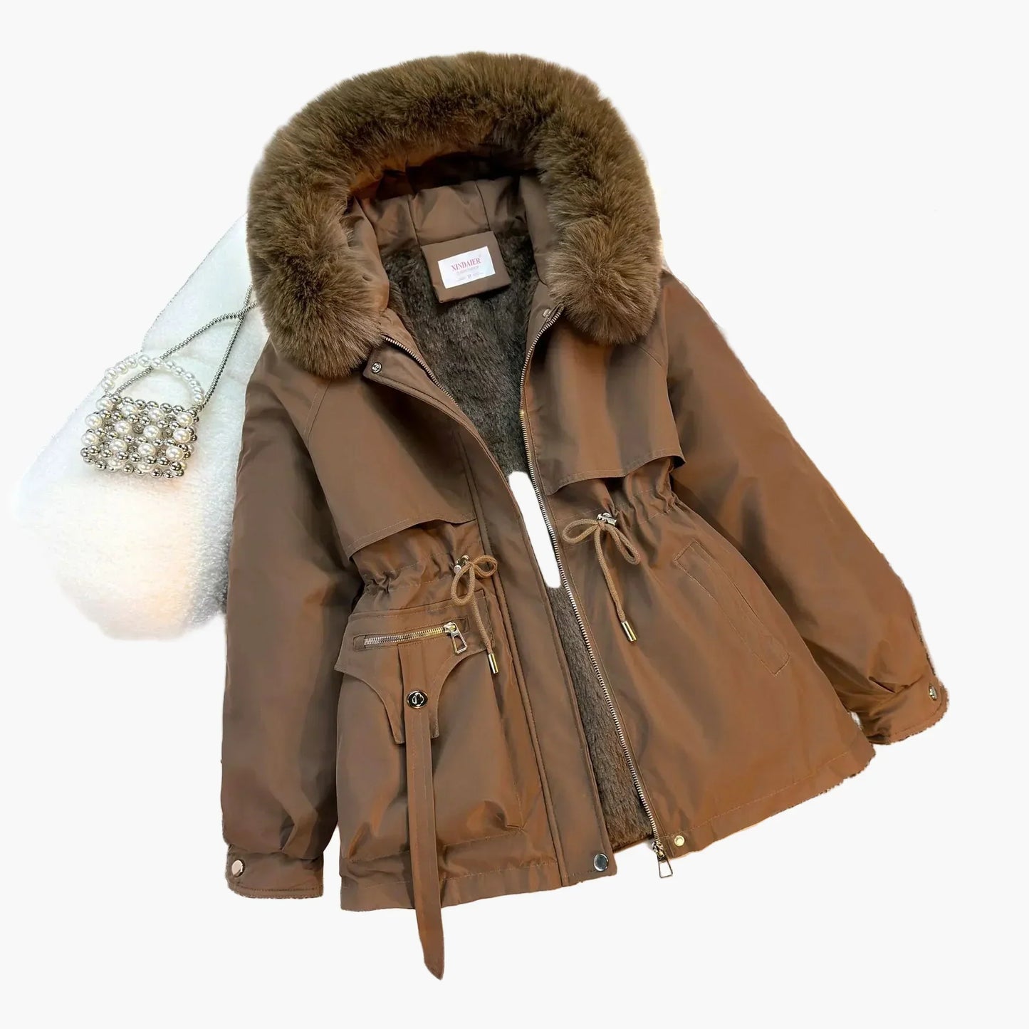Women's Warm Winter Jacket Hood Faux Fur