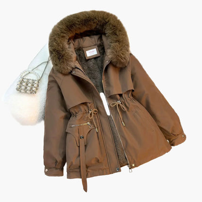 Women's Warm Winter Jacket Hood Faux Fur