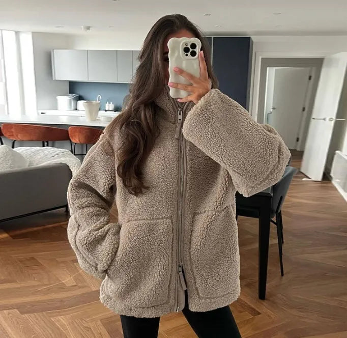 Soft Oversized Sherpa Jacket Warm and Comfortable