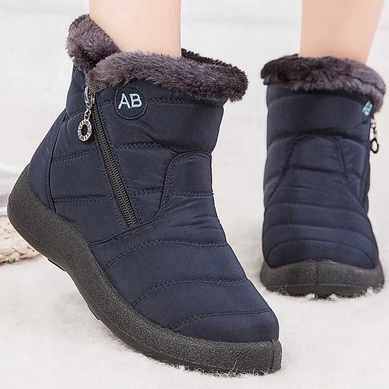 Warm Snow Boots Ankle High Waterproof Plush Lined