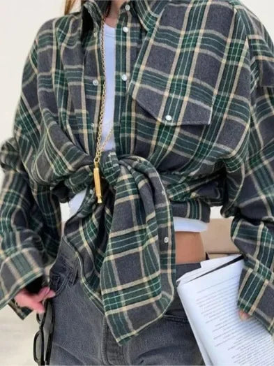 Long-Sleeve Plaid Relaxed Fit Shirt