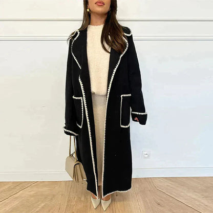 Damen-Trenchcoat Lang Kuschelig Wollig