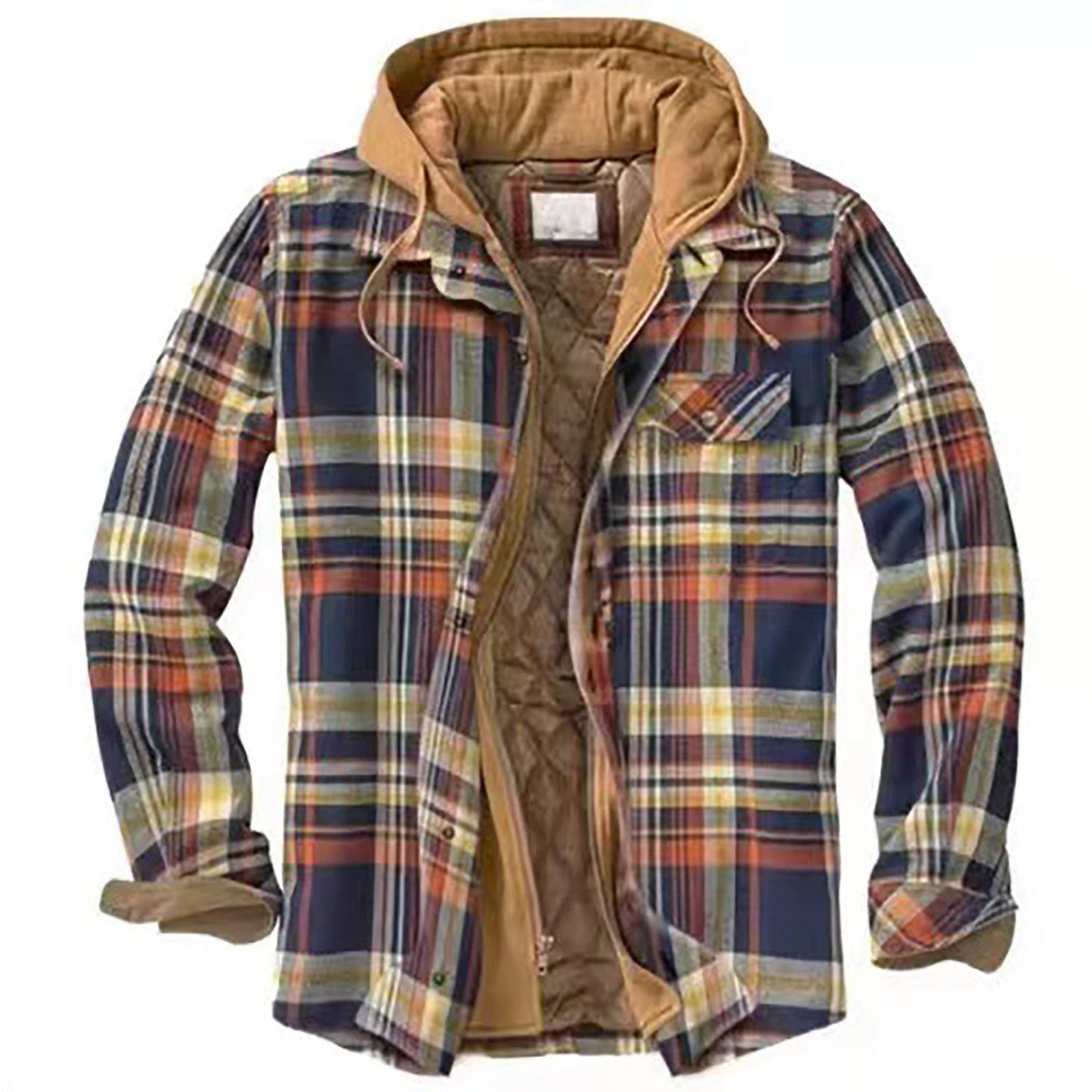 Extra Warm Men's Quilted Jacket Plaid Pattern
