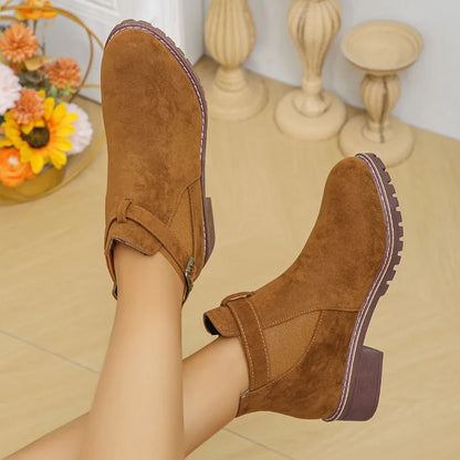 Women's Winter Boots Buckle Round Toe Chunky Heel