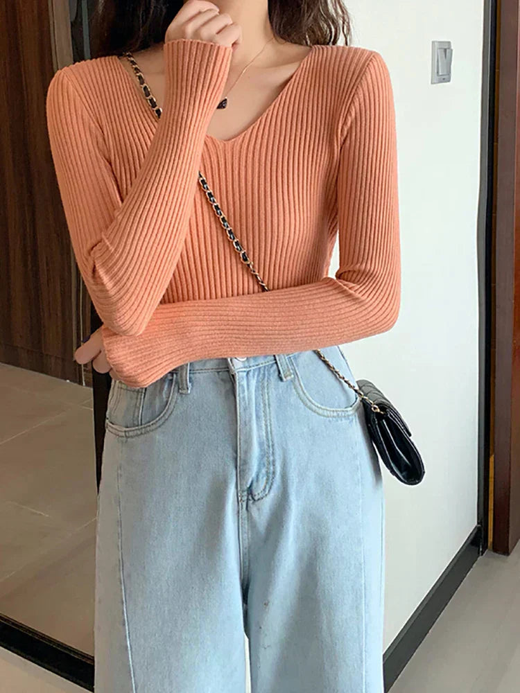 Women's Slim Fit Rib-Knit Pullover Autumn Model