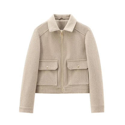 Women's Winter Jacket Zipper Wool Blend