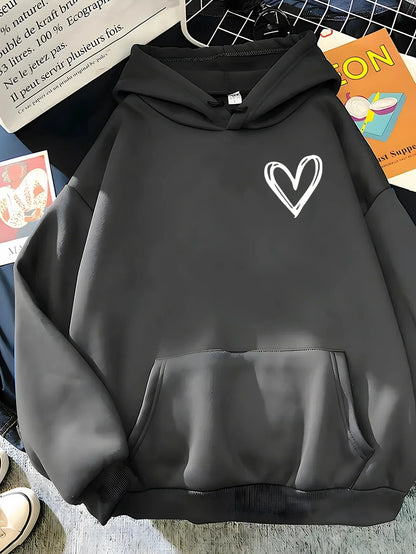 Women's Hoodie Heart Motif Cuddly Warm
