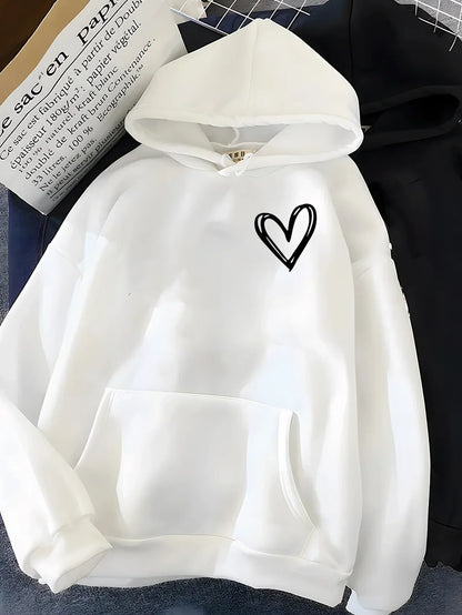 Women's Hoodie Heart Motif Cuddly Warm