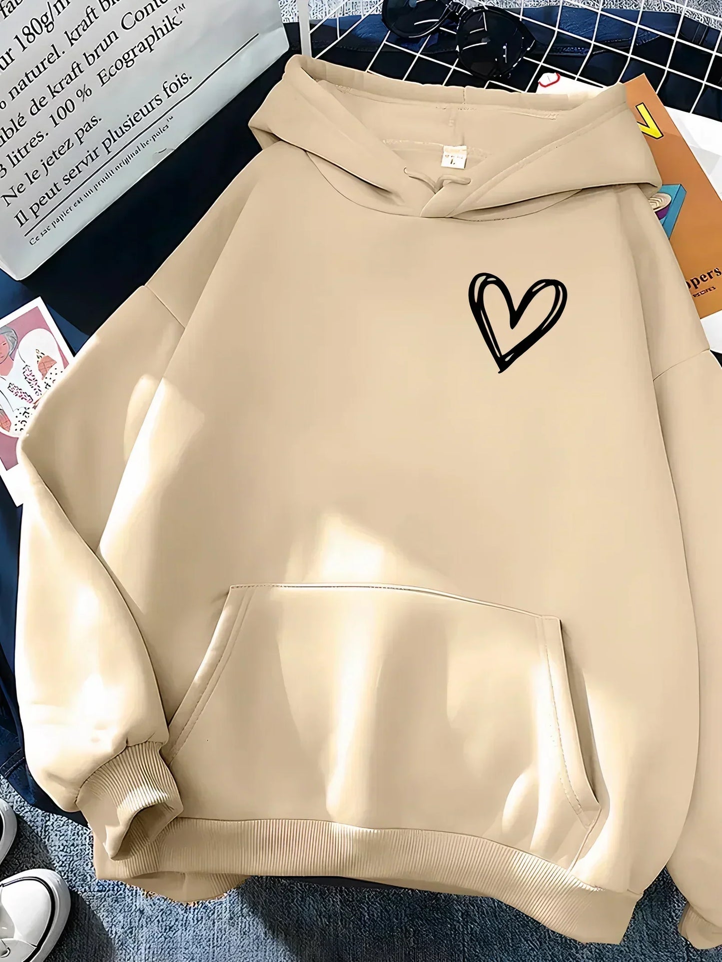 Women's Hoodie Heart Motif Cuddly Warm