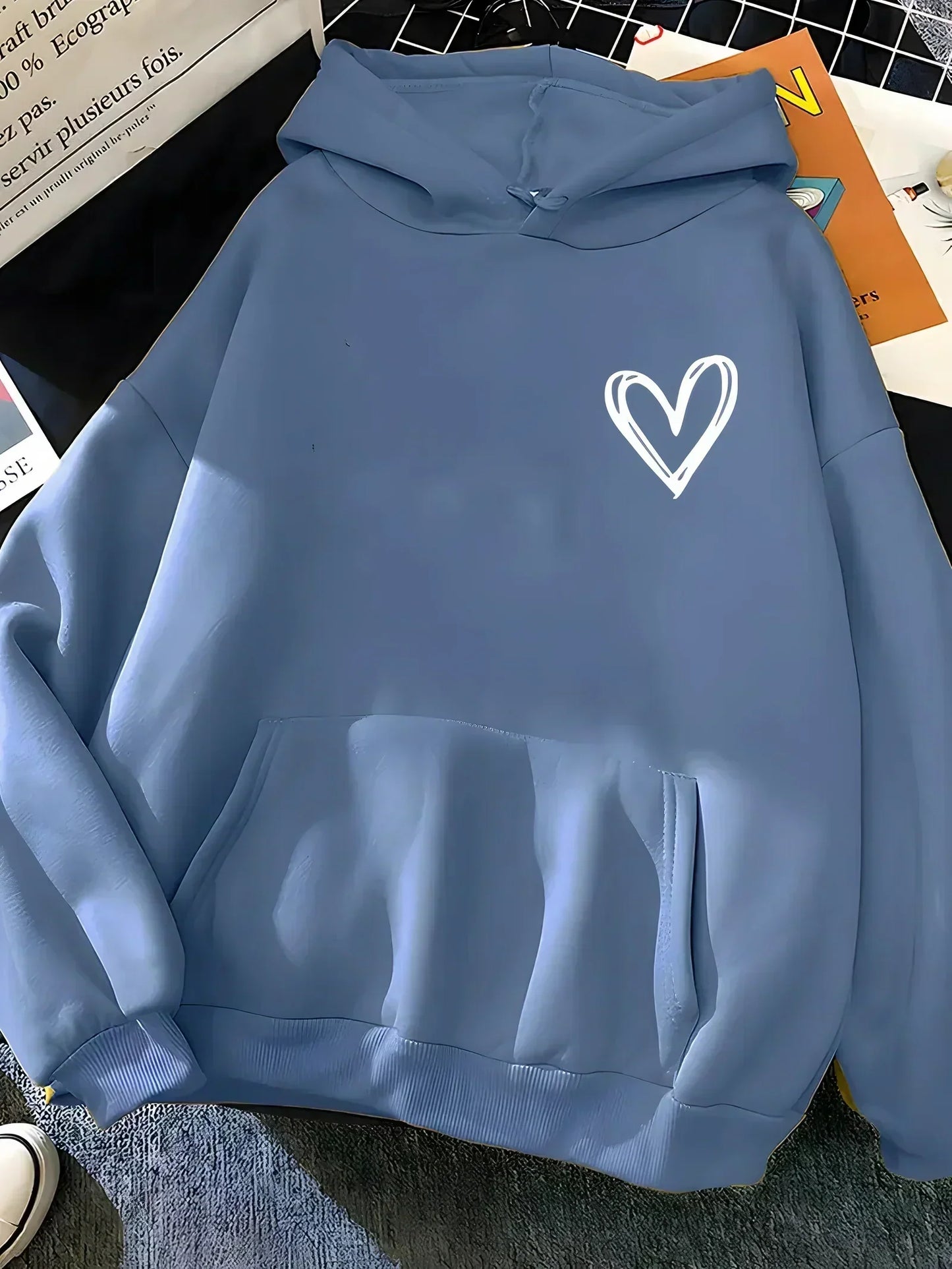 Women's Hoodie Heart Motif Cuddly Warm