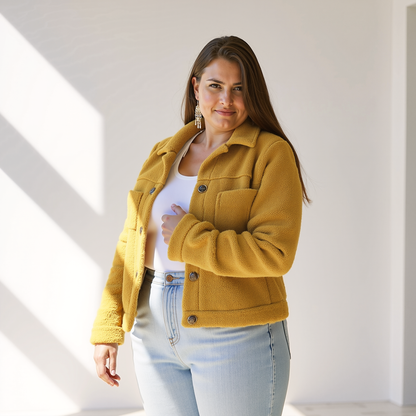 Women's Autumn Jacket Soft Teddy Look with Buttons