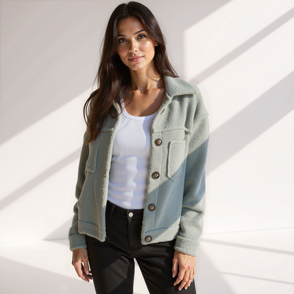 Women's Autumn Jacket Soft Teddy Look with Buttons