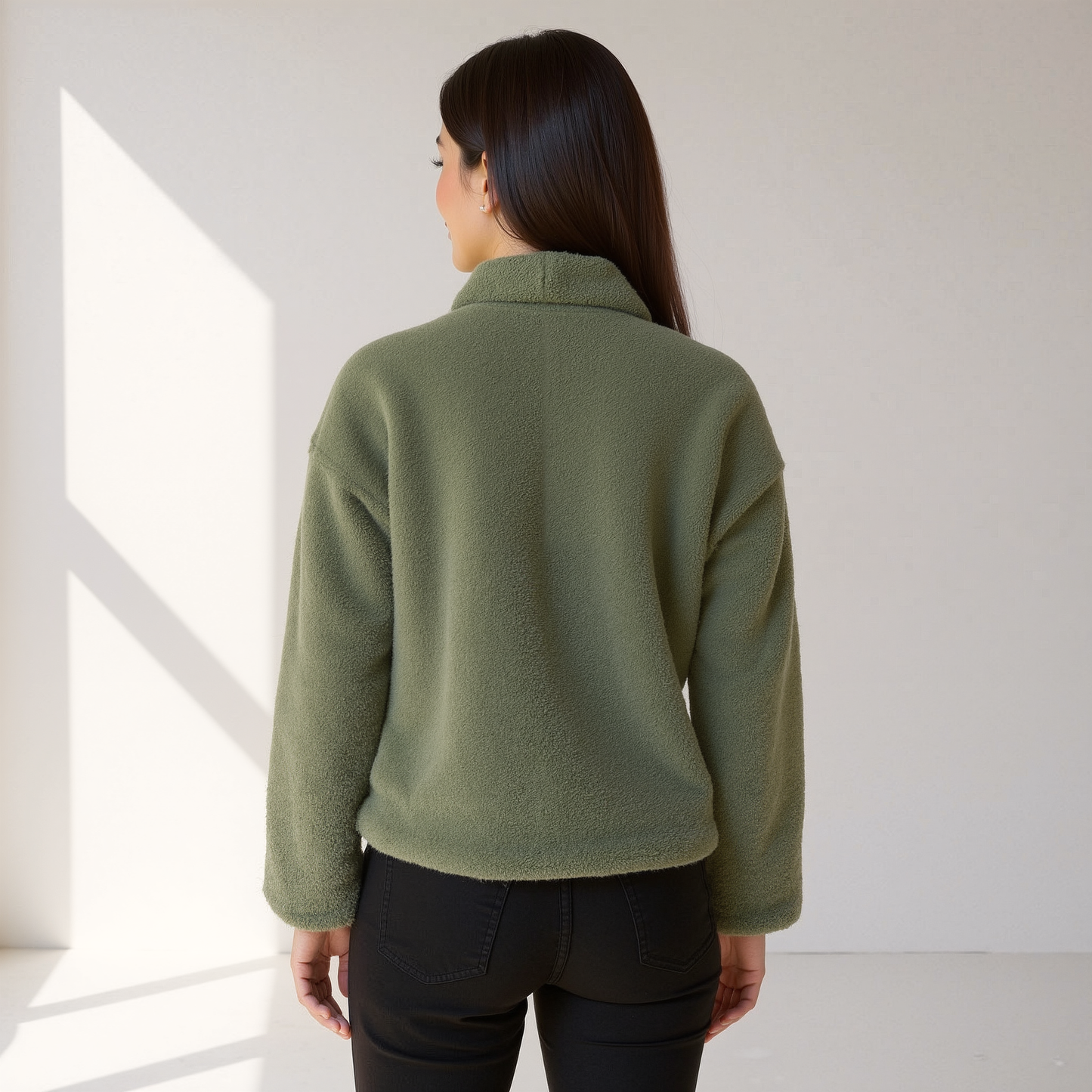 Damen Herbstjacke Weich Teddylook mit Knöpfen - IdealeKleiden